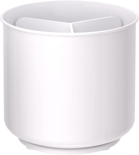 Cooler Kitchen Jumbo XL Rotating White Plastic Utensil Holder Caddy with Sturdy No-Tip Weighted Base, Removable Divider, and Gripped Insert - Dishwasher Safe Kitchen Utensil Holder for Countertop by CoolerKitchen