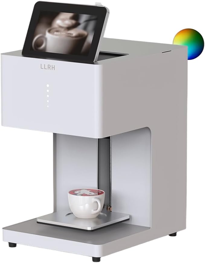 LLRH Colored Latte Art Printer Machine, DIY Printing on Beer Cocktail Coffee Cake Cookie for Cat/Dog Cafe Museum Zoo Coffee Truck (White, Machine Only)
