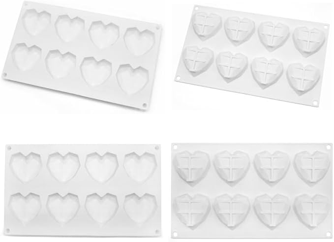 8 Grids Silicone Chocolate Mold Food Grade Diamond Love Heart Shape Cake Baking Mould Non-stick Candle Molds Fondant candy mold (Lover Heart E_11.84 X6.92 X0.88 inch) - Image 3