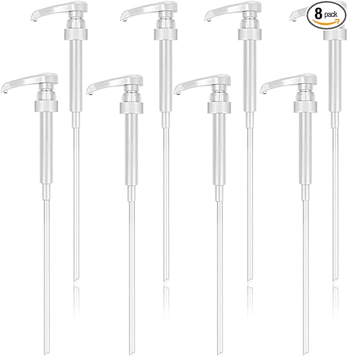Lavandi 8pcs Coffee Syrup Pump Dispenser Fits 750ml-25.4 oz Bottles, Replacement Syrup Bottle Pump Dispenser for Flavorings Creamer (White)