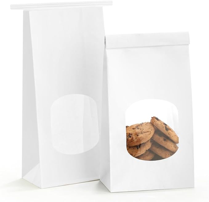 BagDream Small Cookie Bags 4.6x2.48x9.6 Inch Tin Tie Closure 100 Pcs White | Resealable, Window, Grease Resistant, For Homemade Baked Goods, Snack, Coffee Beans, Party Favor, Gift Giving, Small Business by BagDream