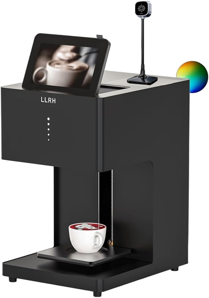 LLRH Colored Latte Art Printer Machine, DIY Printing on Beer Cocktail Coffee Cake Cookie for Cat/Dog Cafe Museum Zoo Coffee Truck (Black, Camera Set)