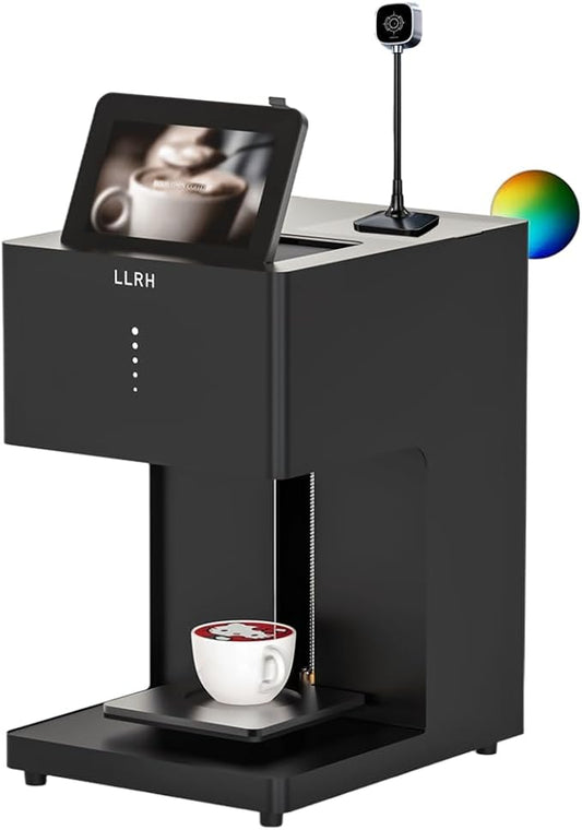LLRH Colored Latte Art Printer Machine, DIY Printing on Beer Cocktail Coffee Cake Cookie for Cat/Dog Cafe Museum Zoo Coffee Truck (Black, Camera Set)