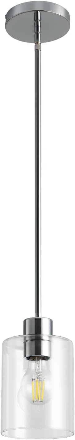 Chrome Pendant Lights Kitchen Island - Clear Glass Pendant Light Fixture Multiple Stems Rods 3 Units 12 Inch 3 Units 4 Inch (1 Pack Chrome Downrod) by KLSSLighting