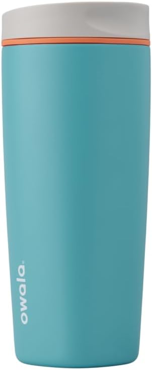 Owala SmoothSip Slider Insulated Stainless Steel Coffee Tumbler, Reusable Iced Coffee Cup, Hot Coffee Travel Mug, BPA Free 20 oz, Grey/Blue (Beachy Breeze) by Unknown