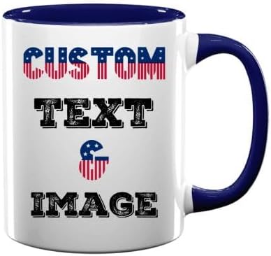 Custom Coffee Mug with Photo, Text, or Logo | Personalized Ceramic Mug 11oz | Customizable Gift for Men, Women | Unique Gift for Birthdays, Holidays, Christmas | White - Blue by Limitlessoptionvividprint