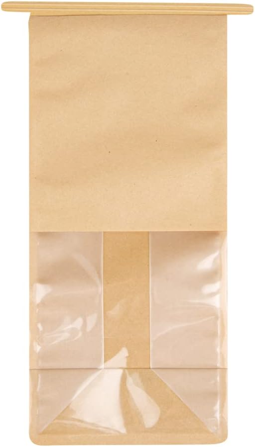 Bag Tek 5.1 x 4.1 x 11.2 Inch Tin Tie Bags With Windows, 100 Resealable Bakery Bags With Windows - Flat Bottom, For Cookies or Coffee Beans, Kraft Cotton Paper Tin Tie Bags - Restaurantware - Image 11