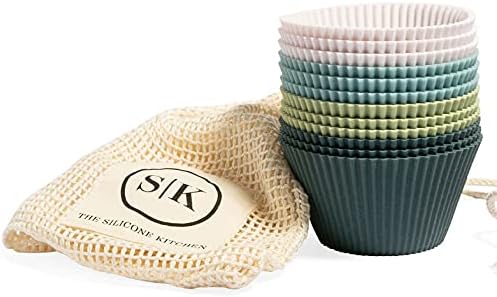 Reusable JUMBO Silicone Baking Cup, Non-Toxic, BPA Free, Dishwasher Safe, Jumbo, 12 Pack, White Blue Green - Image 2