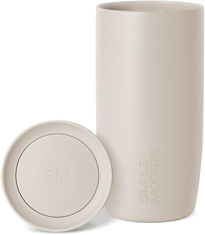 Simple Modern Insulated Travel Coffee Mug 360° Lid | 16oz | Beige | Voyager Ceramic-Lined Insulated Stainless Steel Coffee Tumbler, Iced Coffee Cup, Mug with Lid | Fits Cupholder, Almond Birch by Unknown