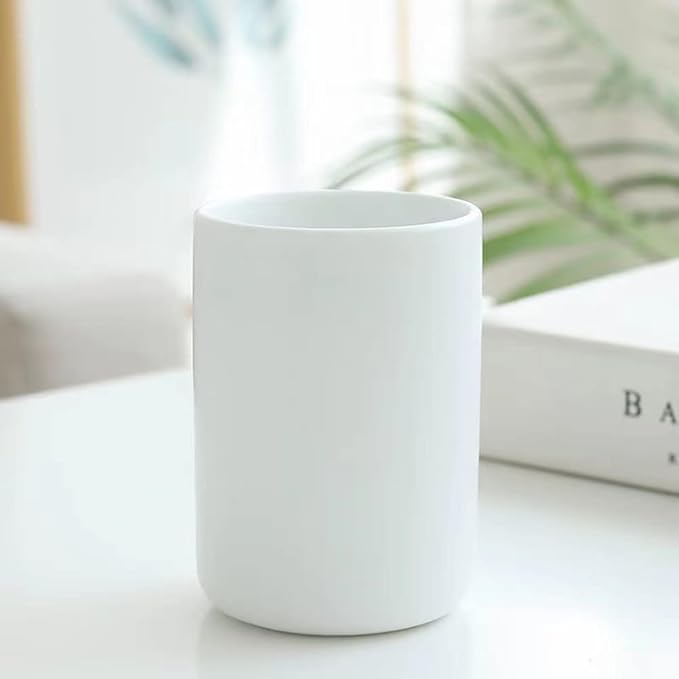 Japanese simple black and white style, handleless ceramic mug, tea cup, toothbrush holder, coffee cups (White)