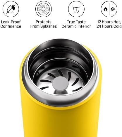 Fellow Carter Move Ceramic Lined Travel Coffee Mug 16 oz - Leak-Proof Lid | No Metallic Taste, Dishwasher Safe, Hot 12Hr Cold 24Hr, Stainless Steel Tumbler, BPA-Free, Fits Cup Holders, Lemon Zest - Image 2