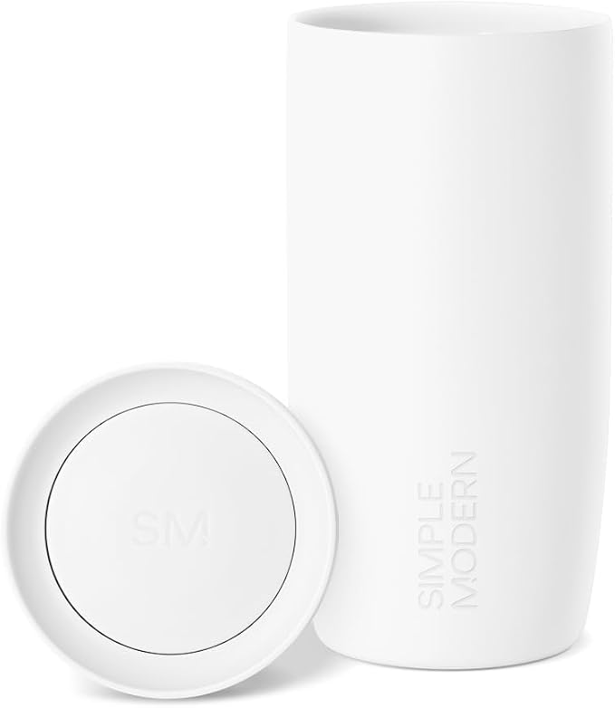 Simple Modern Insulated Travel Coffee Mug 360° Lid | 16oz | White | Voyager Ceramic-Lined Insulated Stainless Steel Coffee Tumbler, Iced Coffee Cup, Mug with Lid | Fits Cupholder, Winter White by Unknown