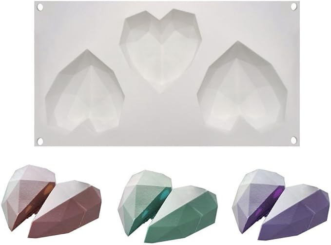 Diamond Heart Silicone Chocolate Mold DIY Cake Accessories Molds Kitchen Ice Cubes Biscuit Pastry Manual Baking Mould (Lover Heart J_11.76 X6.88 X1.2 inch) - Image 2