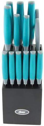 Oster 81007.14 Lindbergh 14 Piece Stainless Steel Cutlery Set Black Block With Sharpener, Teal Handle Kitchen Knives Set,Teal/Black - Image 2