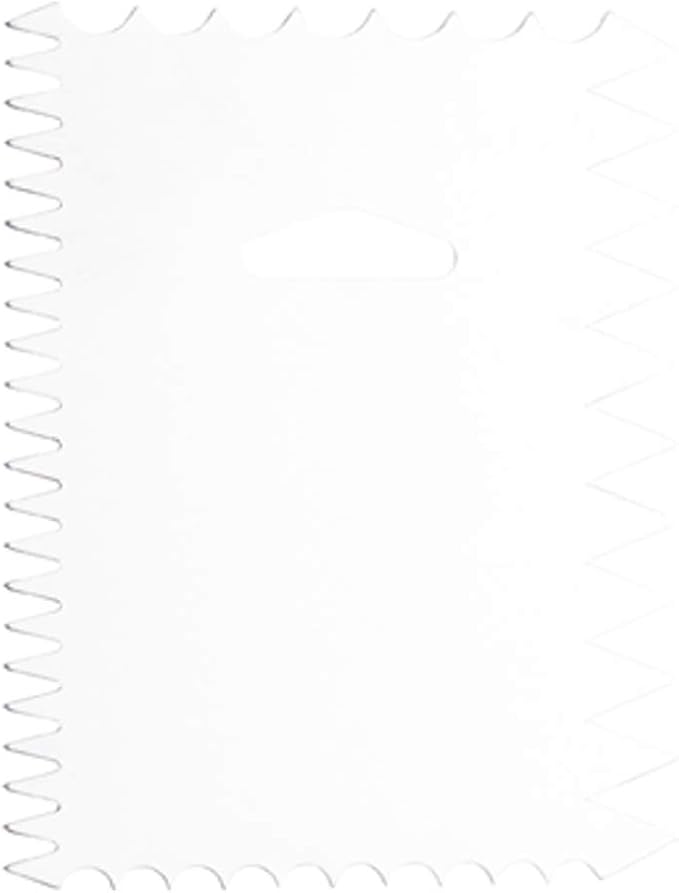 Restaurantware Pastry Tek 4.8 Inch x 3.8 Inch Cake Scraper 1 4-Pattern Cake Smoother - Wave Edges Wide Tooth Edges Metal Icing Smoother Hanging Hole For Decorating Or Sculpting Desserts