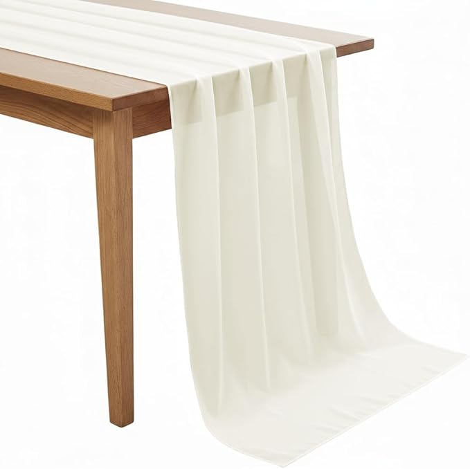 Pack of 25 | Ivory | 10ft Chiffon Table Runner 29x120 Inches Long Romantic Rustic Sheer Gauze Runner for Wedding Bridal Shower Birthday Banquets Engagement Spring Easter Boho Decorations by MDS