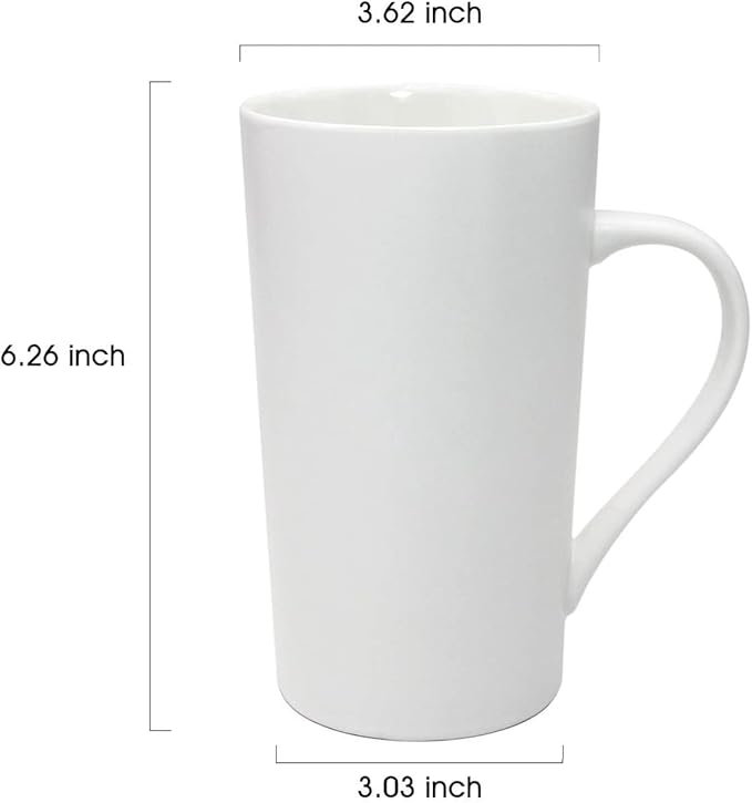 Number Large Coffee Mug Set of 2, Tall White Ceramic Coffee Cup, 20 oz Mug for Coffee, Cocoa, Latte, Milk, Tea - Image 2