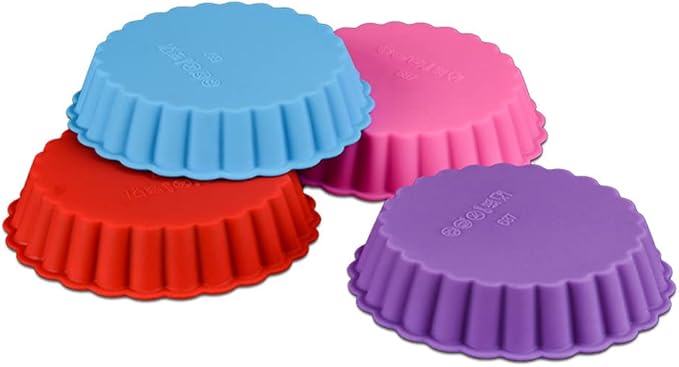 8 Pack Silicone Tart and Pie Molds, 4.2 Inches Round Baking Molds, Small Fluted Cake Pans Mini Quiche Tart Pans for Baking Pies, Tarts, Cakes, Small Dessert DIY (Random Color)