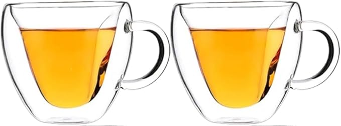 Heart-Shaped Double Wall Coffee Mugs, Set of 2 Insulated Glass Cups, 8.5 oz - Ideal for Coffee and Tea (8.5oz,2pcs)