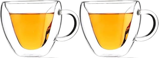 Heart-Shaped Double Wall Coffee Mugs, Set of 2 Insulated Glass Cups, 8.5 oz - Ideal for Coffee and Tea (8.5oz,2pcs)