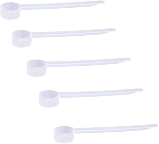 Plastic Measuring Scoop, (5 cc | 1 teaspoon | 5 mL) Long Handle Spoons for Powders, Granules, Coffee, Pet Food, Baking Supplies, Protein and Other Dry Goods, BPA Free (Set of 5)