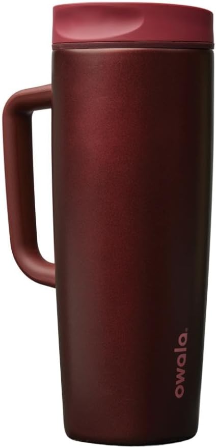 Owala SmoothSip Slider Stainless Steel Insulated Travel Mug with Handle, 100% Leak Proof, For Hot and Cold Drinks, Travel Friendly with Sliding Lock Lid, BPA Free, 24 oz, Black Cherry by Unknown