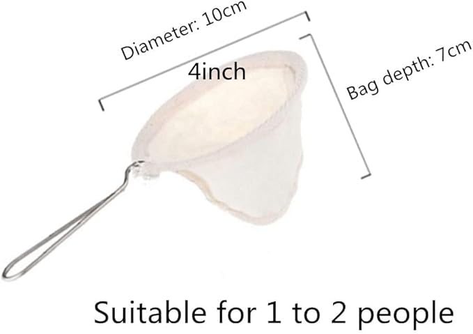 2Pcs Reusable Coffee Sock Filter Cloth Strainer Stainless Steel Handle Cloth Tea Strainer Filter for Home Office Handmade Colador De Cafe Use（4-inchi）