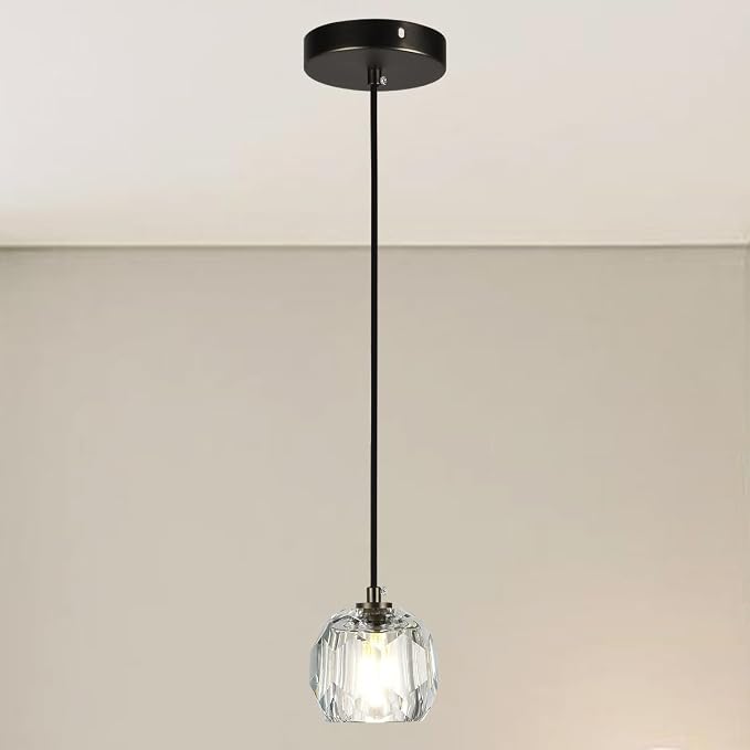 Modern Pendant Light Fixture, Prism Crystal Small Pendant Light for Kitchen Island, Black Crystal Single Pendant Lighting for Dining Room Bedroom by Cameena