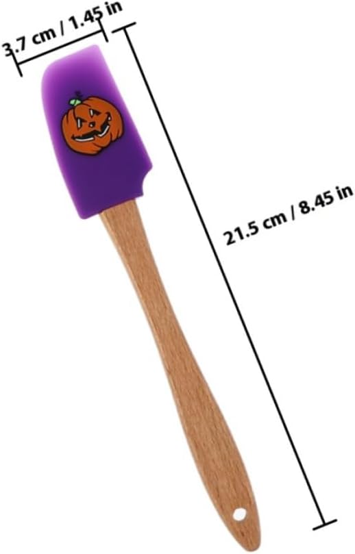 Silicone Cake Icing Spatula Set Wooden Handle Non-Stick Surface Halloween Baking Tools Kitchen Utensils for Home and Bakery (Ghost Pumpkin Spider Pattern)