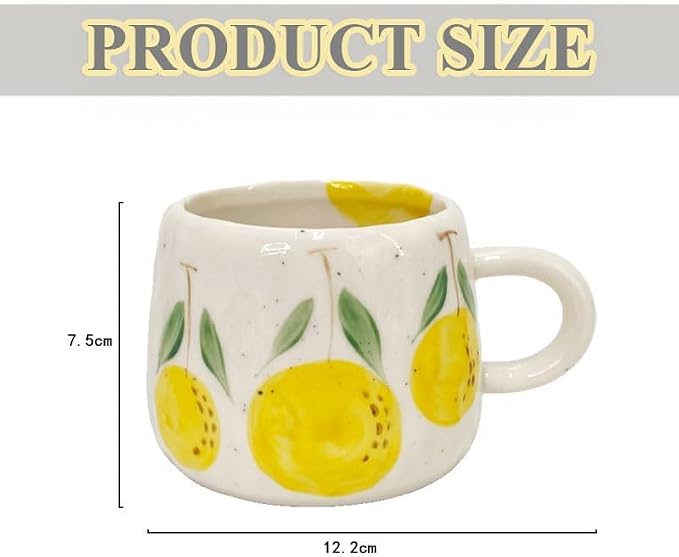 Coffee Mug 12oz Summer Cute Ceramic Cup with Handpainted Fruit Pattern, Lemon Tea Cup Gift for Coffee Lover, Birthday Gift for Latte Milk - Image 7