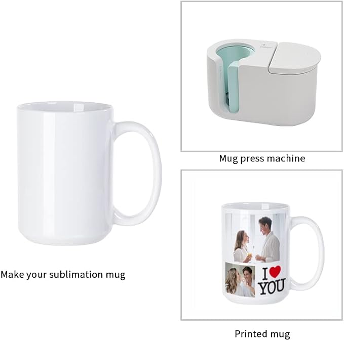 PYD Life 8 Pack Sublimation Mugs Blanks 15 OZ White Ceramic Photo Cups | Coffee Mugs with Printable Handle, for Mug Tumbler Heat Press Sublimation Oven Printing - Image 4