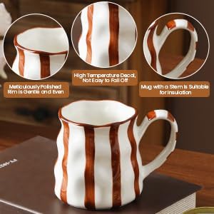 Ceramic Mug,14 oz Cute Mug,Cute Coffee Mug,Large Mug,Ceramic Coffee Mug,Hand-Painted Coffee Cup (Brown) - Image 5