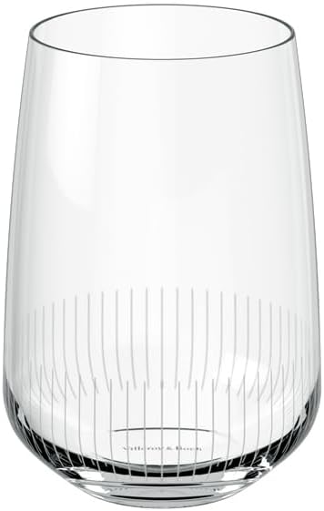 Villeroy & Boch Afina Highball Glass Set of 4, Clear, 10 oz | Sun-ray engraved crystal glass highball glasses, made in Europe, dishwasher safe, mix mojitos, gin and tonics, and more by VilleroyBoch