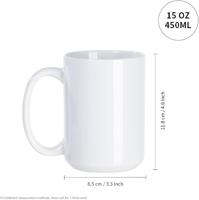 PYD Life 8 Pack Sublimation Mugs Blanks 15 OZ White Ceramic Photo Cups | Coffee Mugs with Printable Handle, for Mug Tumbler Heat Press Sublimation Oven Printing - Image 3