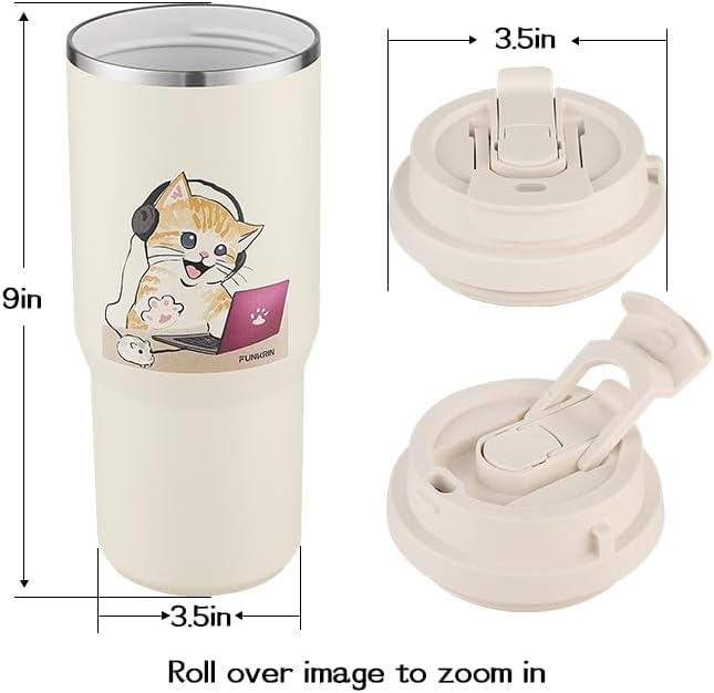 Funkrin Coffee Travel Mug with Flip Lid, 16oz Insulated Tumbler Cup with Ceramic Coating, Double Wall Vacuum Leak-Proof Tumbler for Office School Party Camping - Image 7