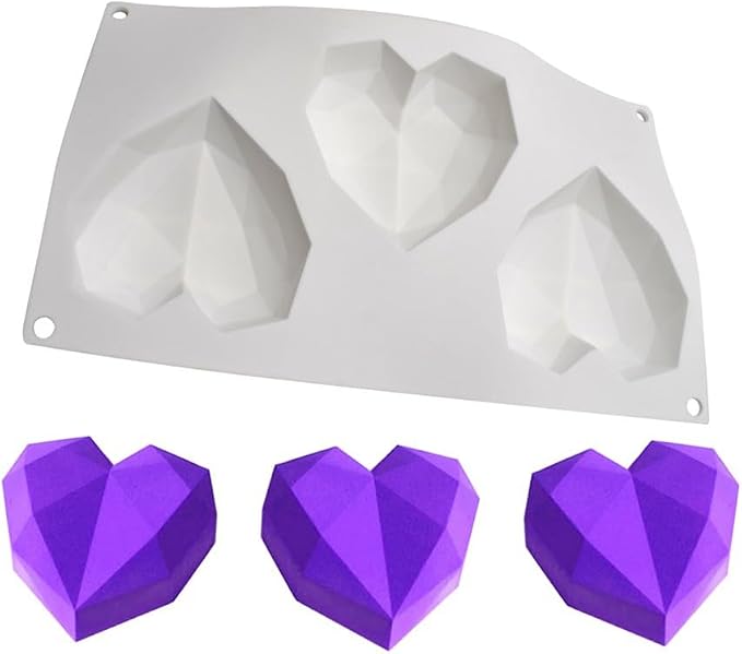 Diamond Heart Silicone Chocolate Mold DIY Cake Accessories Molds Kitchen Ice Cubes Biscuit Pastry Manual Baking Mould (Lover Heart J_11.76 X6.88 X1.2 inch) - Image 6