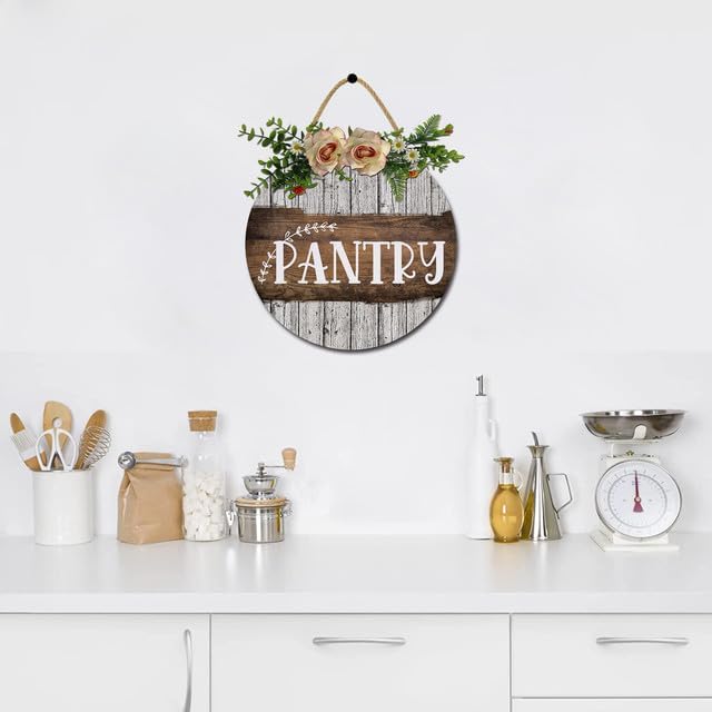 Pantry Sign for Front Door Porch Decorations, Round Rustic Wood Hanging Sign for Farmhouse Porch Outdoor Home Holiday Front Door Decor 12 Inches - Image 4