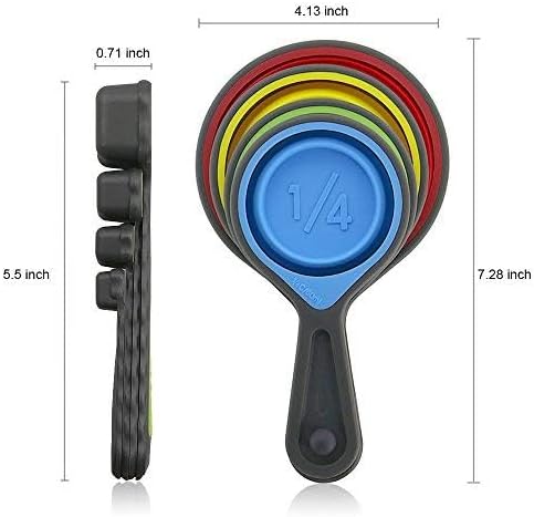 leepiya Measuring Cups and Spoons set, Collapsible Measuring Cups, 8 piece Measuring Tool Engraved Metric/US Markings for Liquid & Dry Measuring, Space Saving, BPA Free Silicone, Colorful