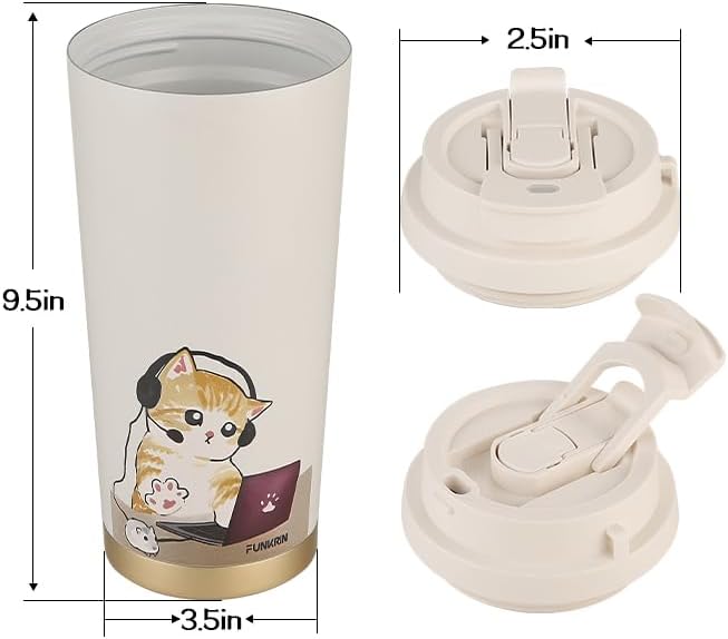 Funkrin Coffee Travel Mug with Flip Lid, 16oz Insulated Tumbler Cup with Ceramic Coating, Double Wall Vacuum Leak-Proof Tumbler for Office School Party Camping - Image 6