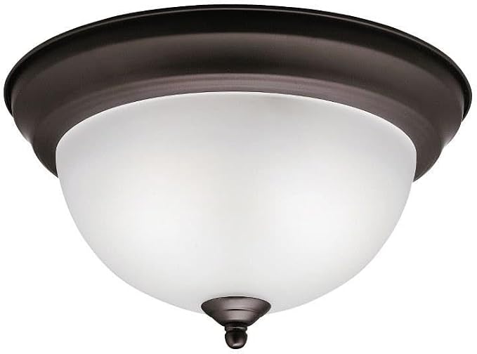 Kichler 12" 2-Light Flush Mount Light, Olde Bronze | Satin etched glass creates warm ambient lighting for living spaces (12" x 7"), 8111OZ by KichlerLighting