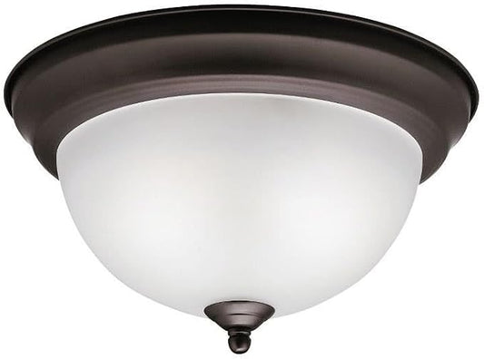 Kichler 12" 2-Light Flush Mount Light, Olde Bronze | Satin etched glass creates warm ambient lighting for living spaces (12" x 7"), 8111OZ by KichlerLighting