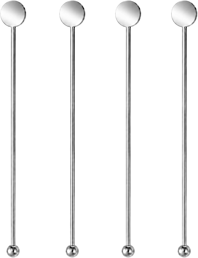Cocktail Stirrers 8.66" - Silver Steel Swizzle Sticks, 4 Pack | 8.66" Long Steel Drink Stirrers with Dual Ends - Perfect for Tall Cocktails, Coffee & Iced Tea - Reusable Bar Essentials by ZIIQIIN-CreatingaCozyHome