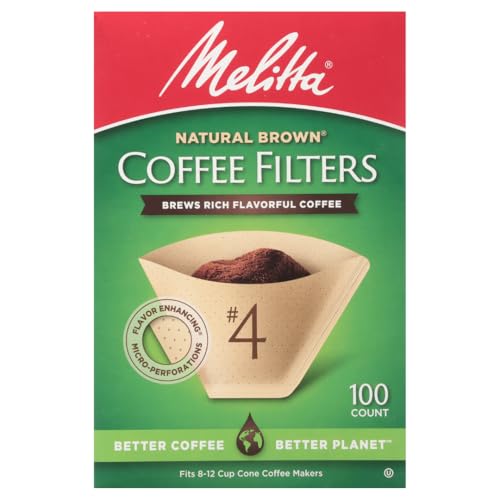 Melitta #4 Natural Brown Cone Coffee Filters – 300 Count (Pack of 3), Fits 8–12 Cup Brewers & Pour Over, Compostable