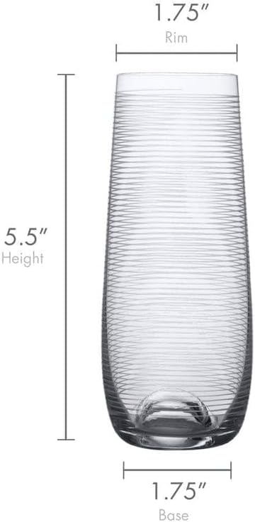 Mikasa Cheers Stemless Flutes, 7.5 Oz - Clear, Set of 4 | Lead-Free Crystal Drinkware with Dot, Line & Swirl Designs for Champagne, Prosecco, Cocktails & Mimosas, Dishwasher Safe - Image 2