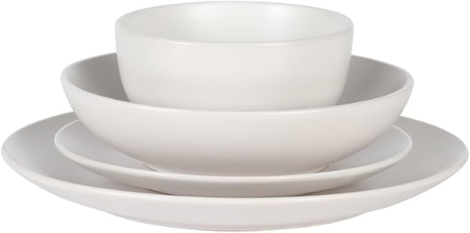 Gibson Home Queenslane 16 Piece Plates and Bowls Dishes Stoneware Ceramic Dinnerware Sets - Matte White - Image 7
