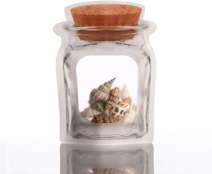 50Pcs Stand Up Clear Front Cork Mason Jar Pattern Zipper Mylar Bag Plastic Pouch Portable Cute Bottle Shape Food Preservation Smell Proof Packaging Pouches 7.8x5.5+2.7in (20x14+7cm) - Image 3