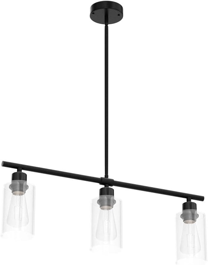 Kitchen Island Lighting, 3 Lights Linear Chandeliers Rectangle Pendant Light Fixtures for Dining Room Farmhouse Hanging Light with Glass Shades(Black) - Image 4