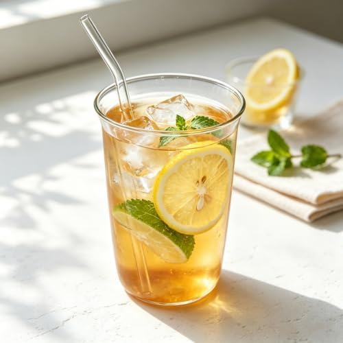 6 Pieces Drinking Glasses with Straw, 16 Oz Clear Water Glass Set | Lead-free Highball Glass Cup Kitchen Glassware for Juice, Beverage, Cocktail, Ice Tea, Coffee, Soda - Image 8