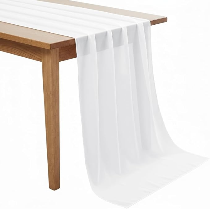 Pack of 15 | White | 10ft Chiffon Table Runner 29x120 Inches Long Romantic Rustic Sheer Gauze Runner for Wedding Bridal Shower Birthday Banquets Engagement Spring Easter Boho Decorations by MDS