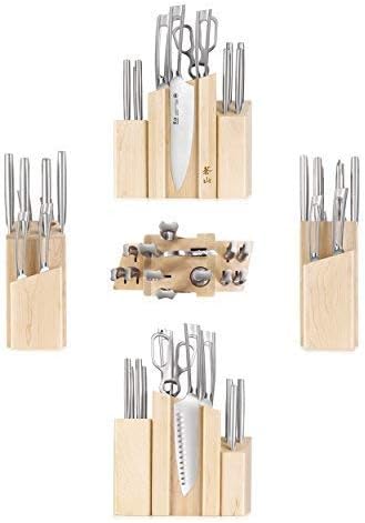Cangshan TN1 Series 1021967 Swedish 14C28N Steel Forged 14-Piece DENALI Magnetic Knife Block Set, Maple